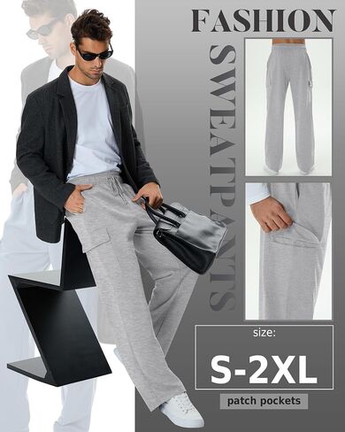 3 Pack Men's Cargo Sweatpants Drawstring Straight Leg Pants Casual Lounge Baggy Open Bottom Jogger with Pockets in Kuwait