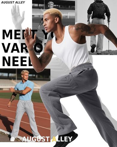 3 Pack Men's Cargo Sweatpants Drawstring Straight Leg Pants Casual Lounge Baggy Open Bottom Jogger with Pockets in Kuwait