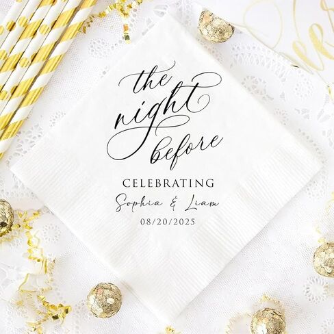 Luxury Personalized The Night Before Dinner Cocktail Napkins, Custom Printed Wedding Napkin Cocktail, Napkin Wedding Table Decor Rehearsal Dinner Wedding Beverage Table Style 3 in Saudi Arabia