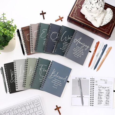 Kosiz 12 Sets Christian Spiral Notebooks Bulk Bible Study Prayer Journals with Bible Pens Aesthetic Small Notepad Pens Inspirational Gifts for Women Men Church Groups Families Office School Supplies in Saudi Arabia