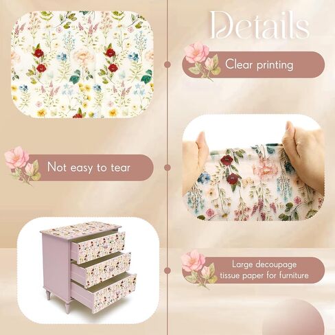 crtiin 10 أوراق ورقة decoupage كبيرة للأثاث 20 × 27.5 بوصات خمر زهري ورقة الأنسجة الأنسجة لتفكيك DIY الحرف اليدوية (الأزرق والأبيض الكوبية) in Kuwait