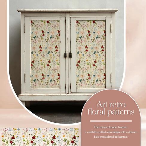 crtiin 10 أوراق ورقة decoupage كبيرة للأثاث 20 × 27.5 بوصات خمر زهري ورقة الأنسجة الأنسجة لتفكيك DIY الحرف اليدوية (الأزرق والأبيض الكوبية) in Kuwait