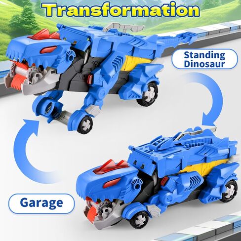 Dinosaur Car Toy with 12 Alloy Cars,45 inch Foldable Track & Launch Button for Two-Player Racing,Transforms into Dino & Swallow System,Ideal Xmas Birthday Gift for Boys Girls Ages 3-12 (Blue) in Saudi Arabia