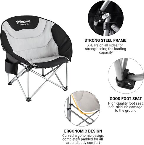 KingCamp Oversized Camping Chair for Adults 300LBS Capacity Camp Lawn Chair Folding Camp Chair with Cup Holder Storage Bag for Camp BBQ Outdoor Fishing 31 x 33 x 27 Inches Balck&Red Camping Chair in Saudi Arabia