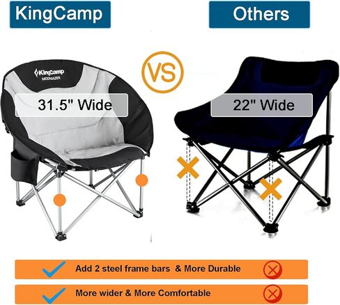 KingCamp Oversized Camping Chair for Adults 300LBS Capacity Camp Lawn Chair Folding Camp Chair with Cup Holder Storage Bag for Camp BBQ Outdoor Fishing 31 x 33 x 27 Inches Balck&Red Camping Chair in Saudi Arabia