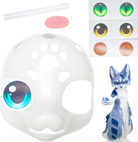 9x10“Fursuit Head Base Furry Mask Base Japanese Style Furry Mask Cosplay Accessories Gift for Christmas Halloween Mask with 3.15" Extra Thick Dust Mesh Printing Mesh,Hot Melt Glue Sticks,Plush Tongue in Kuwait
