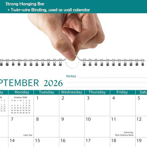 2026 التقويم - تقويم الحائط 2026-2027 يستمر من يناير 2026 حتى يونيو 2027 ، 8.5 '× 11' '، 2026 تقويم صغير مع ربط حلزوني ، مخطط تقويم الجدار المثالي للتنظيم السهل ، الأسود ، الأسود in Kuwait