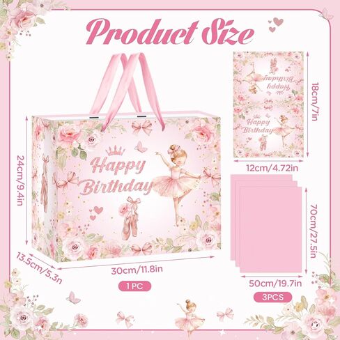 Neptniopllab Ballerina Birthday Gift Bags, Ballet Wrapping Paper Bag Pink Ballerina Party Decoration Gift Bag with Tissue Paper and Greeting Card for Women Ballerina Themed Birthday Party Supplies in Saudi Arabia