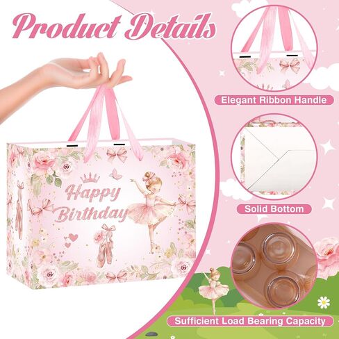 Neptniopllab Ballerina Birthday Gift Bags, Ballet Wrapping Paper Bag Pink Ballerina Party Decoration Gift Bag with Tissue Paper and Greeting Card for Women Ballerina Themed Birthday Party Supplies in Saudi Arabia