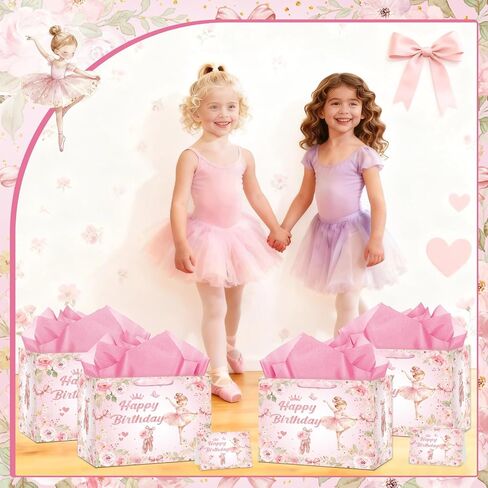 Neptniopllab Ballerina Birthday Gift Bags, Ballet Wrapping Paper Bag Pink Ballerina Party Decoration Gift Bag with Tissue Paper and Greeting Card for Women Ballerina Themed Birthday Party Supplies in Saudi Arabia