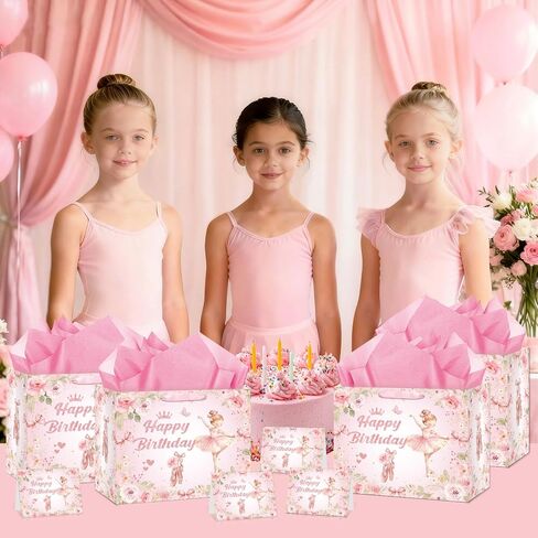 Neptniopllab Ballerina Birthday Gift Bags, Ballet Wrapping Paper Bag Pink Ballerina Party Decoration Gift Bag with Tissue Paper and Greeting Card for Women Ballerina Themed Birthday Party Supplies in Saudi Arabia