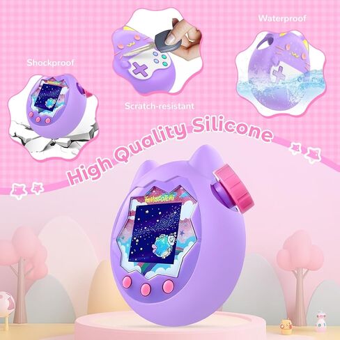 KONXISA For Tamagotchi Paradise Case Cover, Protective Case with Cute Lanyard, Soft Silicone Protective Cover with 2-Pack Screen Protector, Protective Shell with Dustproof and Shockproof, Pink in Kuwait
