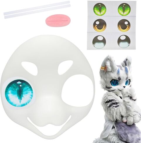 10x11"Fursuit Head Base Furry Mask Base Japanese Style Furry Mask Cosplay Accessories Gift for Christmas Halloween Mask with 3.15" Extra Thick Dust Mesh Printing Mesh,Hot Melt Glue Sticks,Plush Tongue in Kuwait