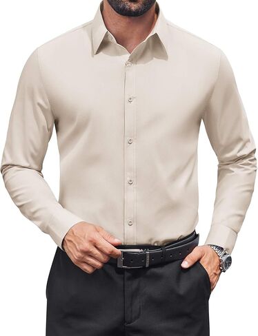 COOFANDY Mens Dress Shirts Long Sleeve Stain Shield Button Down Shirt Regular Fit Formal Business Wedding Shirts in Saudi Arabia