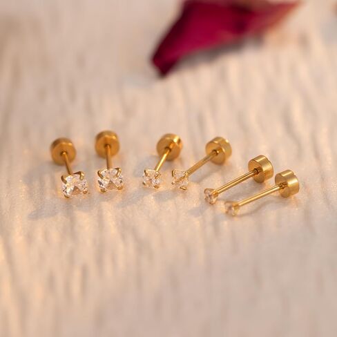 أقراط مسطحة الذهب ذات الذهب الذهب المسطح للنساء - 3 أزواج تشيك توليفلي؟ in Kuwait