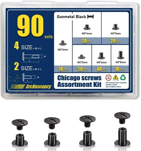 ArcNascency 130 Sets Gold Chicago Screws Leather Rivets Kit, 7 Sizes (M5*4,5,6,8,10,12,15) & 3 Screw Lengths (M4*3,4,5) for Belts, Bookbinding, DIY Leather (Gold) in Saudi Arabia
