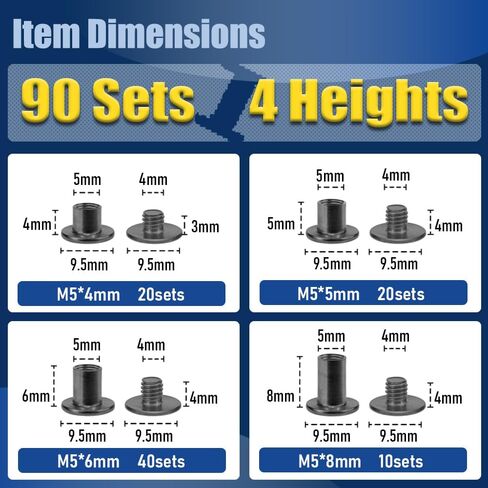ArcNascency 130 Sets Gold Chicago Screws Leather Rivets Kit, 7 Sizes (M5*4,5,6,8,10,12,15) & 3 Screw Lengths (M4*3,4,5) for Belts, Bookbinding, DIY Leather (Gold) in Saudi Arabia