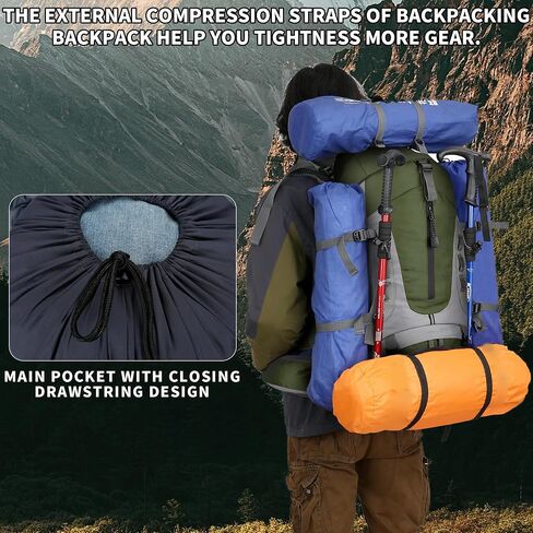 WintMing 75L Hiking Backpack with Rain Cover Waterproof Camping Backpack Shoes Warehouse for Men Women in Kuwait