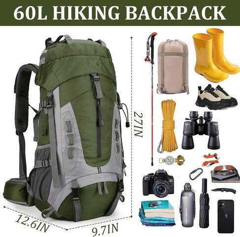 WintMing 75L Hiking Backpack with Rain Cover Waterproof Camping Backpack Shoes Warehouse for Men Women in Kuwait