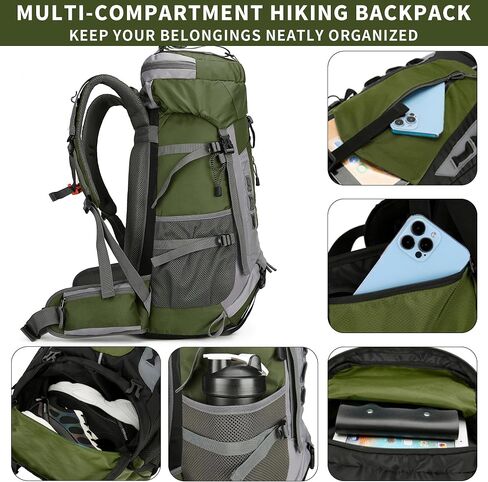 WintMing 75L Hiking Backpack with Rain Cover Waterproof Camping Backpack Shoes Warehouse for Men Women in Kuwait