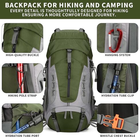 WintMing 75L Hiking Backpack with Rain Cover Waterproof Camping Backpack Shoes Warehouse for Men Women in Kuwait