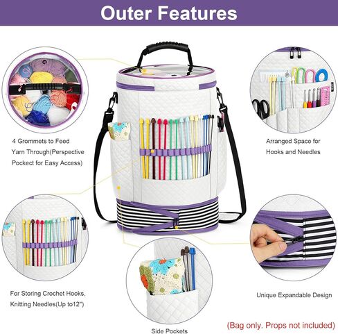 IBFUN crochet خيوط خيوط الحياكة 3pcs - حقيبة من منظم تخزين الغزل القابلة للتوسيع مع حزام قابلة للتعديل من الحالات التي يمكن تعديلها للخطوط والإبر والإكسسوارات وعشاق الكروشيه واللوازم والمبتدئين in Kuwait