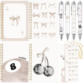 4 Pack A5 Bow Spiral Notebooks Coquette Bow Preppy Journal Cute Aesthetic Hardcover Ruled Notebooks with Ballpoint Pens Bookmarks for Preppy School Supply Office School Classroom Prize(Pink) in Kuwait