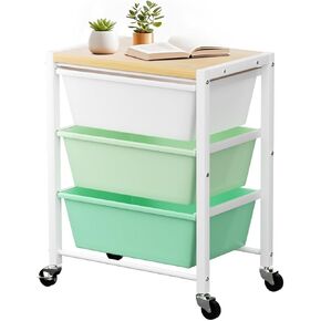 عربة مرفوعة مع 3 أدراج ، عربات تخزين للأدراج البلاستيكية مع عجلات قابلة للقفل والطاولة الخشبية ، منظم العربة المعدنية ، منظمة حرفة في غرفة نوم المكاتب ، تخزين أبيض مشرق in Kuwait