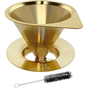 Pour Over Coffee Dripper Reusable Coffee Filter Metal Cone Filter Paperless Coffee Filter Stainless Steel Pour Over Coffee Maker Single Cup Brew Coffee Filter Double Mesh in Kuwait