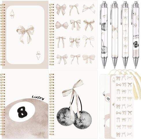 4 Pack A5 Bow Spiral Notebooks Coquette Bow Preppy Journal Cute Aesthetic Hardcover Ruled Notebooks with Ballpoint Pens Bookmarks for Preppy School Supply Office School Classroom Prize(Pink) in Saudi Arabia