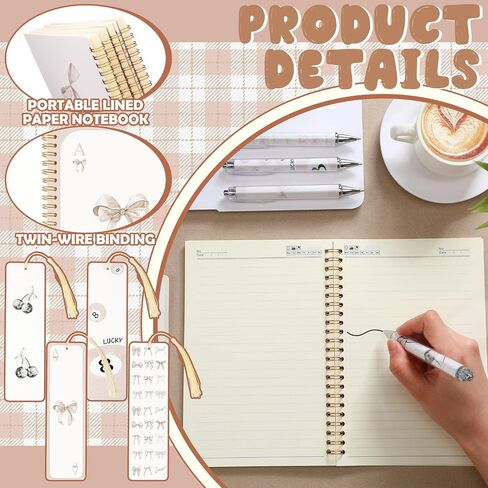 4 Pack A5 Bow Spiral Notebooks Coquette Bow Preppy Journal Cute Aesthetic Hardcover Ruled Notebooks with Ballpoint Pens Bookmarks for Preppy School Supply Office School Classroom Prize(Pink) in Saudi Arabia