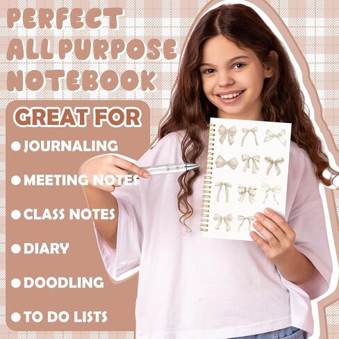 4 Pack A5 Bow Spiral Notebooks Coquette Bow Preppy Journal Cute Aesthetic Hardcover Ruled Notebooks with Ballpoint Pens Bookmarks for Preppy School Supply Office School Classroom Prize(Pink) in Saudi Arabia