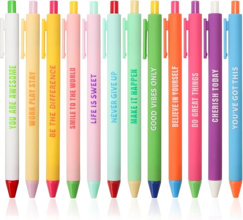 Caigans & CM 12 PCS أقلام محفوظة للسحب مع تأكيدات إيجابية - أقلام اقتباس ملهمة مضحكة للمكتب والمدرسة والمنزل (هدية كبيرة للموظفين والمعلمين والطلاب) in Saudi Arabia