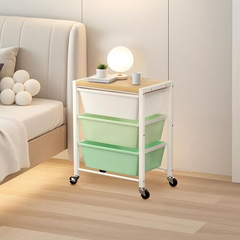 عربة مرفوعة مع 3 أدراج ، عربات تخزين للأدراج البلاستيكية مع عجلات قابلة للقفل والطاولة الخشبية ، منظم العربة المعدنية ، منظمة حرفة في غرفة نوم المكاتب ، تخزين أبيض مشرق in Kuwait