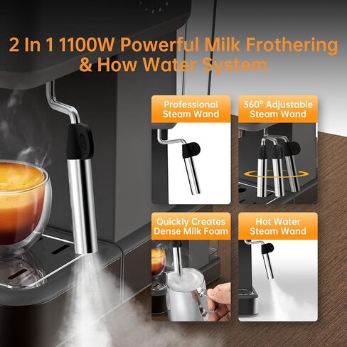 MAttinata Espresso Machine, 20 BAR Espresso Maker with Milk Frother/Steam Wand, Stainless Steel Compact Espresso Coffee Machine with 48oz Removable Water Tank for Cappuccino, Latte, Gifts in Kuwait