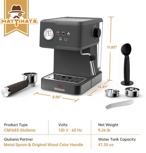 MAttinata Espresso Machine, 20 BAR Espresso Maker with Milk Frother/Steam Wand, Stainless Steel Compact Espresso Coffee Machine with 48oz Removable Water Tank for Cappuccino, Latte, Gifts in Kuwait