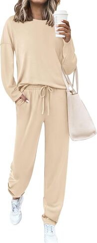 Prettygarden Womens 2 قطعة مطابقة مجموعات صالة 2025 خريف الأكمام طويلة قوارب العرق سدود الجبال الجيوب الجيوب in Saudi Arabia