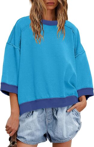 Panadila Womens كبير الحجم قصير الأكمام من النوع الثقيل Crewneck 3/4 قمم الأكمام in Saudi Arabia
