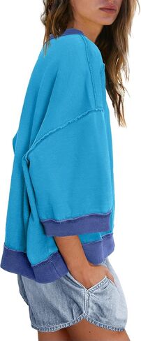 Panadila Womens كبير الحجم قصير الأكمام من النوع الثقيل Crewneck 3/4 قمم الأكمام in Saudi Arabia