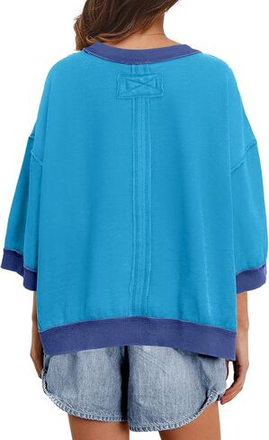 Panadila Womens كبير الحجم قصير الأكمام من النوع الثقيل Crewneck 3/4 قمم الأكمام in Saudi Arabia