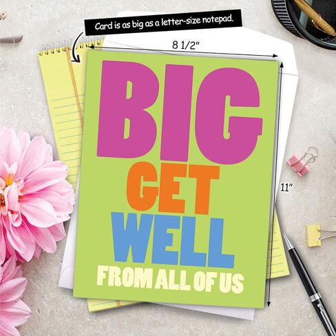 NobleWorks - Jumbo Get Get Well Geting Card (8.5 × 11 بوصة) - شعور جميل أفضل قريبًا ، مجموعة Notecard (وليس ثلاثية الأبعاد أو مرفوعة) - رسائل مضخمة من الولايات المتحدة J5651FGWG -US in Kuwait