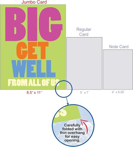NobleWorks - Jumbo Get Get Well Geting Card (8.5 × 11 بوصة) - شعور جميل أفضل قريبًا ، مجموعة Notecard (وليس ثلاثية الأبعاد أو مرفوعة) - رسائل مضخمة من الولايات المتحدة J5651FGWG -US in Kuwait