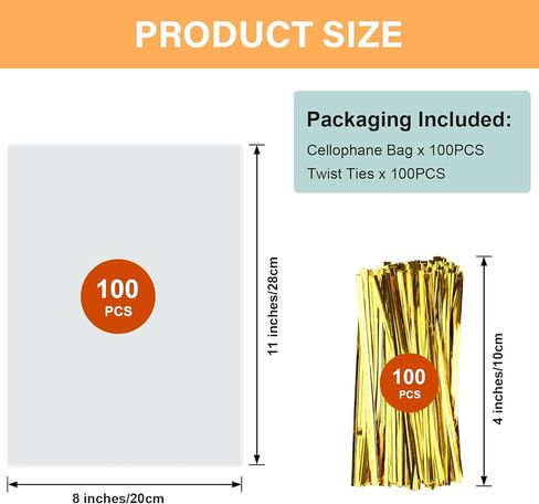 Zhewtoen 100 PCS 4 × 6 بوصة أكياس السيلوفان واضحة مع علاقات ملونة ملونة ، والبلاستيك الصافي ، والتشيلو ، وأكياس الحلوى لملفات تعريف الارتباط ، والفشار ، ولف هدايا صغيرة ، ومصالح الحفلات ، وتغليف المخبز in Kuwait
