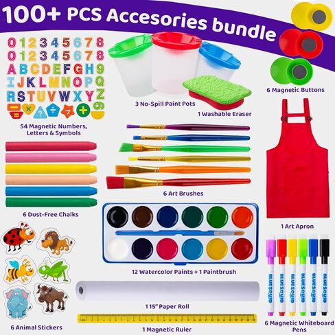 Blue Squid Art Easel for Kids, Easels for Toddlers | Adjustable Art Easel with Paper Roll, Magnetic Kid Chalkboard Easel Double Sided, Toddler White Board Toddler Easel for Kids 100+ Accessories in Kuwait