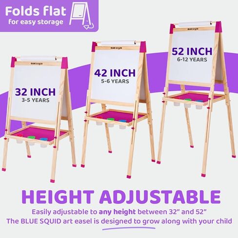 Blue Squid Art Easel for Kids, Easels for Toddlers | Adjustable Art Easel with Paper Roll, Magnetic Kid Chalkboard Easel Double Sided, Toddler White Board Toddler Easel for Kids 100+ Accessories in Kuwait