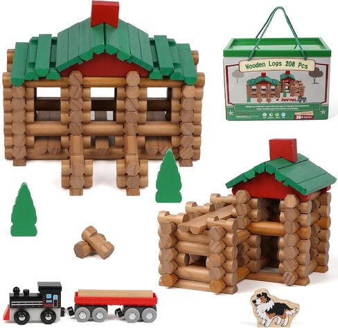 WonderToys 164 PCS مجموعة خشبية السجل مجموعة سجلات خشبية حقيقية سجلات البناء الكلاسيكية الأعمار in Kuwait