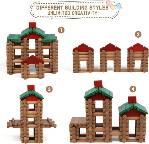 WonderToys 164 PCS مجموعة خشبية السجل مجموعة سجلات خشبية حقيقية سجلات البناء الكلاسيكية الأعمار in Kuwait