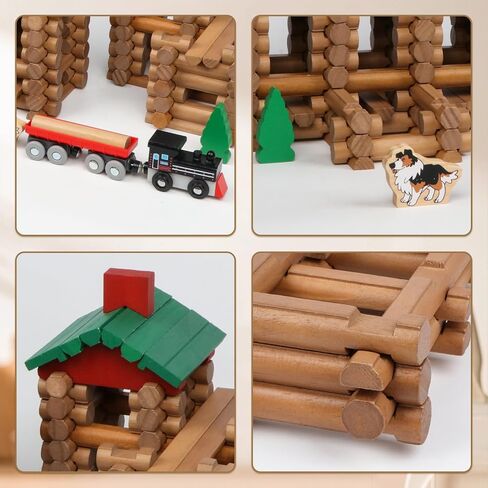 WonderToys 164 PCS مجموعة خشبية السجل مجموعة سجلات خشبية حقيقية سجلات البناء الكلاسيكية الأعمار in Kuwait