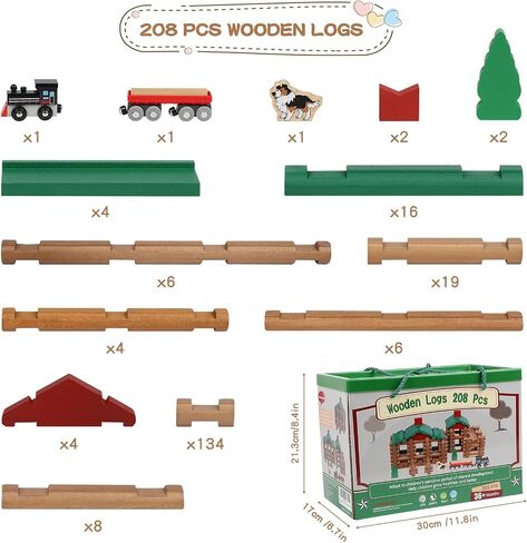 WonderToys 164 PCS مجموعة خشبية السجل مجموعة سجلات خشبية حقيقية سجلات البناء الكلاسيكية الأعمار in Kuwait