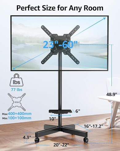 عربة تلفزيون Mountup Rolling TV Stand Mobile TV مقابل 23-60 بوصة ، وقصة تلفزيونية محمولة مع عجلات مقابل 27 32 40 43 50 بوصة من أجهزة التلفزيون المسطحة/المنحنية ، قابلة للتعديل ، قابلة للتعديل ، مائلة ، MAX VESA 400X400MM ، MU1117 in Kuwait